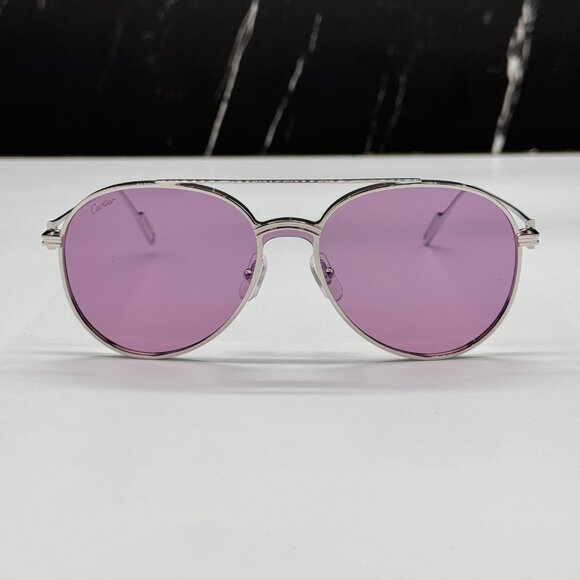 NEW CARTIER ROUND SILVER PINK WOMEN SUNGLASSES CARTIER CT0273S 004 - Picture 1 of 11